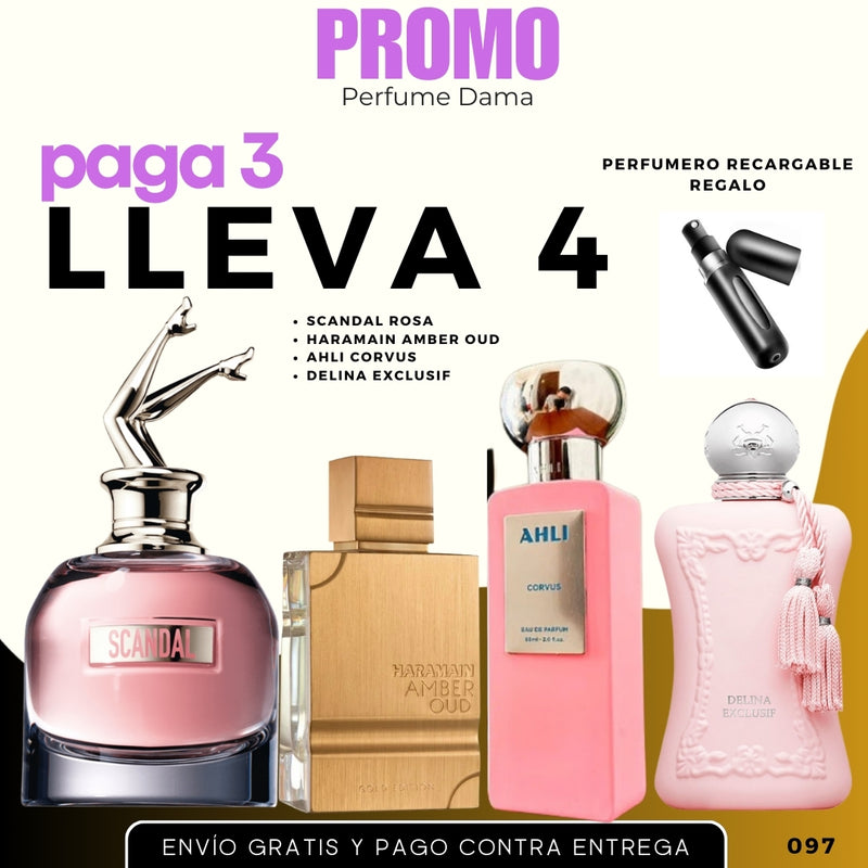 0097 KIT 4 PERFUMES + 1 REGALO (Scandal+haramain+ahli+delina)