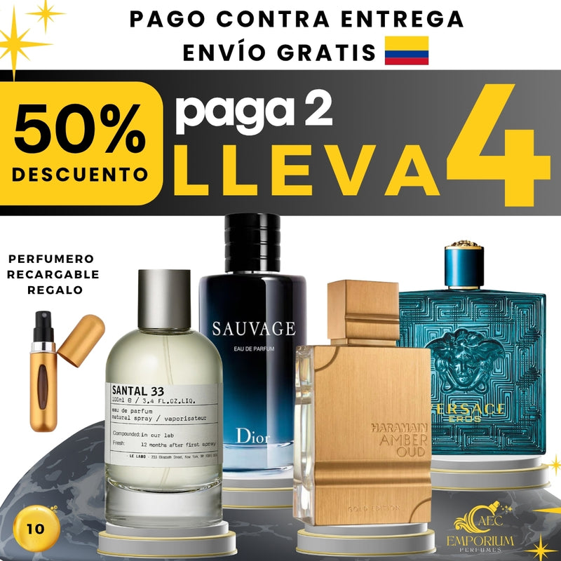 10 - 4 PERFUMES + 1 REGALO  (Santal33+sauvage+amber Oud+eros+perfumer)
