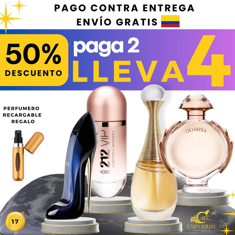 17 - 4 PERFUMES + 1 REGALOS (Good girl + 212 Vip Rose +Olympea + Jadore + perfumero)