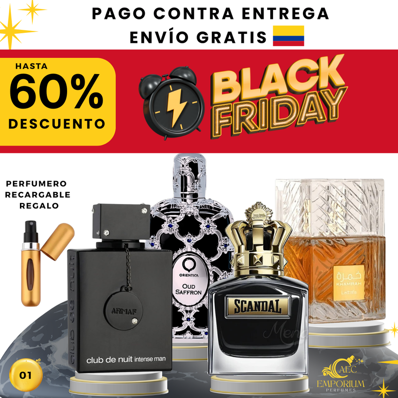 01 - 4 PERFUMES + 1 REGALOS (Scandal+khamrah+Oud saffron+club+1 perfu)