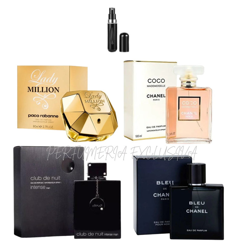 0209 - 4 PERFUMES + 1 REGALO - (Club Nuit+Bleu Chanel+Coco C+LadyM+perfumero)