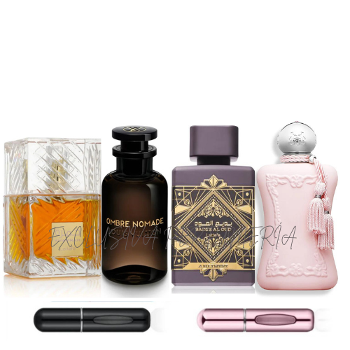 0078 - KIT 24PERFUMES + 2 REGALOS  (Khamrah+ombre nomade+delina+lattafa + perfumero))