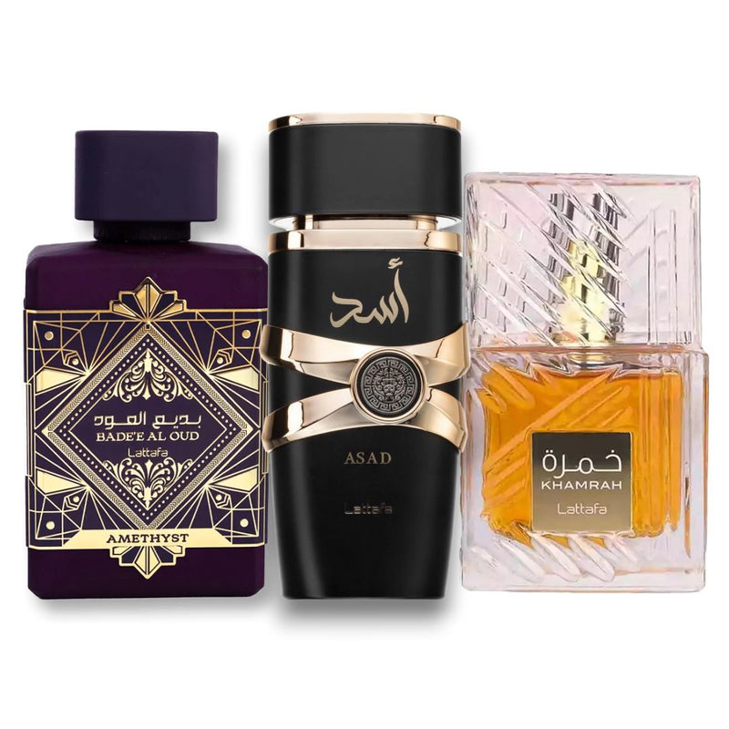 0021 - KIT 3 PERFUMES + REGALO - (Amhetyst + Asad + Khamrah )