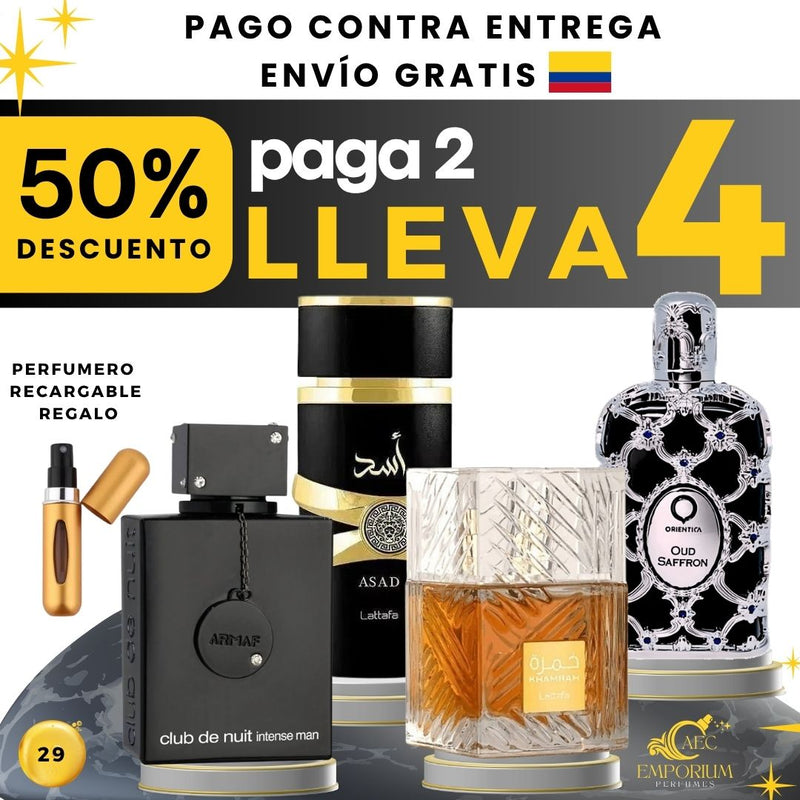 29 - 4 PERFUMES + 1 REGALOS (Asad+khamrah+Oud saffron+club+1 perfu)