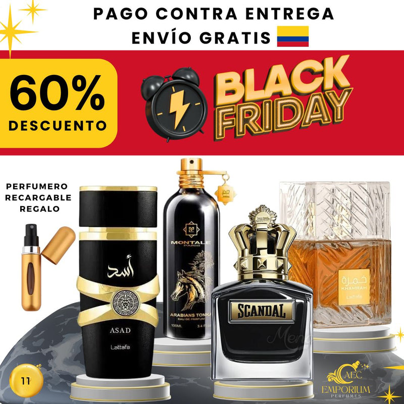 11 -  4 PERFUMES + REGALO (Asad, Khamrah, Tonka, Scandal + perfumero)