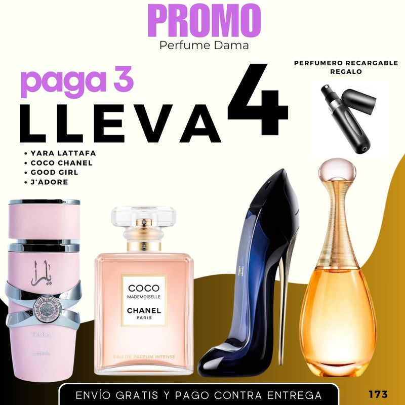 0173 - 3 PERFUMES + 1 REGALO (Coco+jadore+yara+Good girl+perfumero)