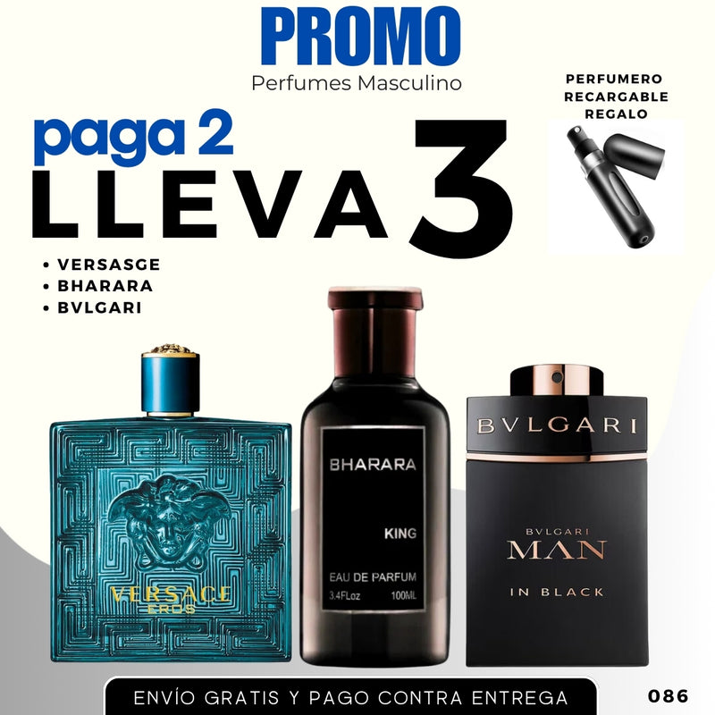 0086 - 3 PERFUME  - SUPER PROMO  (Eros + Bharara king + Bvlgari man)