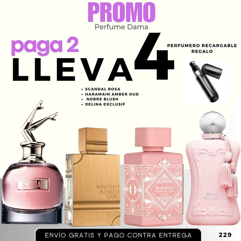 0229 KIT 4 PERFUMES + 1 REGALO (Scandal+haramain+delina + Nobre Blush
