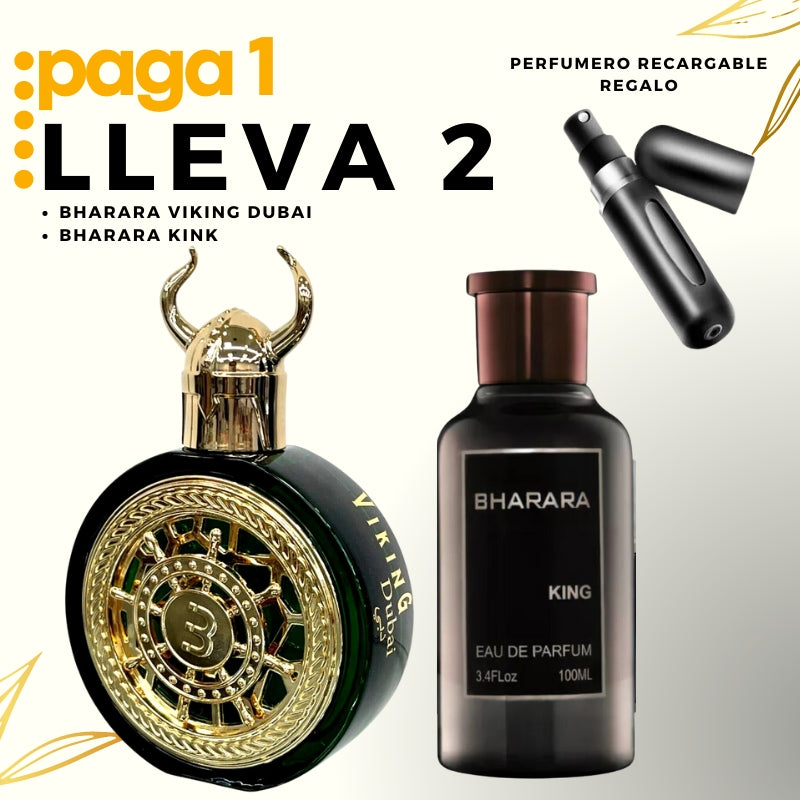 0038 - KIT 2 PERFUMES + REGALO (Bharara king, Bharara Vikings + Perfumero)