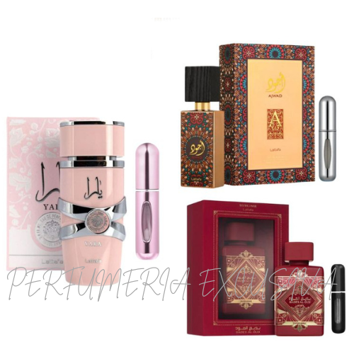 0112- 3 PERFUMES LATTAFA + REGALOS (Ajwad+oud sublime+yara+3 perfumeros)