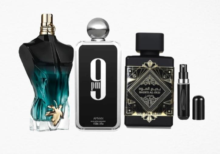 0035 - KIT 3 PERFUMES + REGALO ( 9 Pm, Jean Paul Lebeau, Lattafa Oud For Glory +Perfumero Recargable)